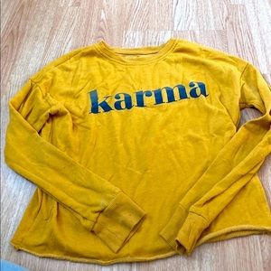 Mustard yellow “karma” print crop top